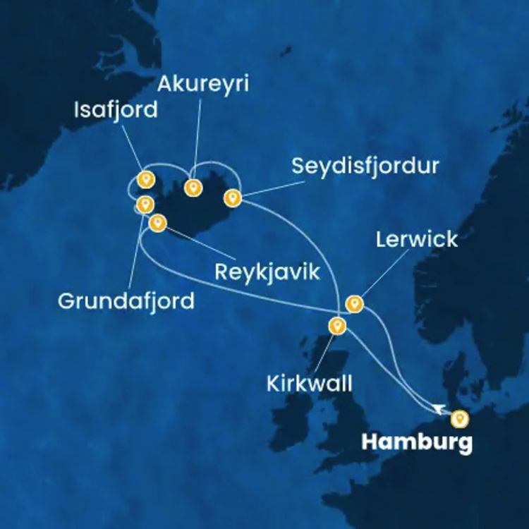 Routenkarte - Kreuzfahrt Island & Schottische Inseln